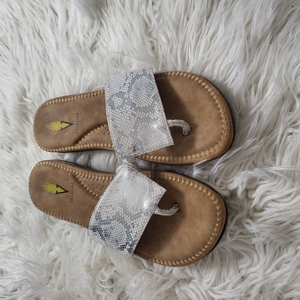 Volatile Women's Sandals - White and Silver Snake print slide sandal